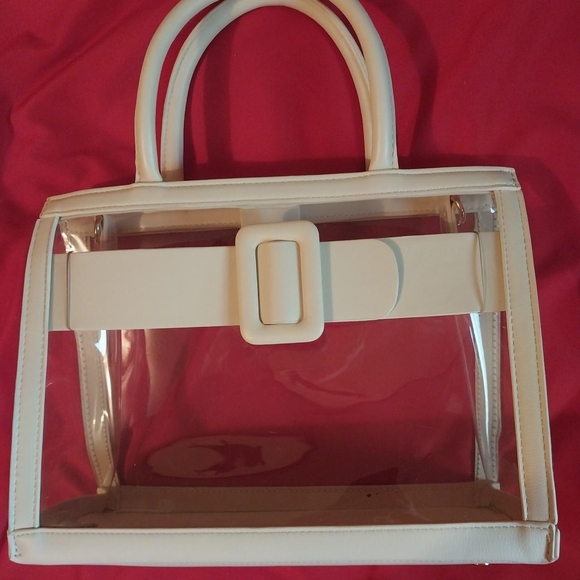 Source Unknown Handbags - Source Unknown White Clear Tote with Buckle Detail